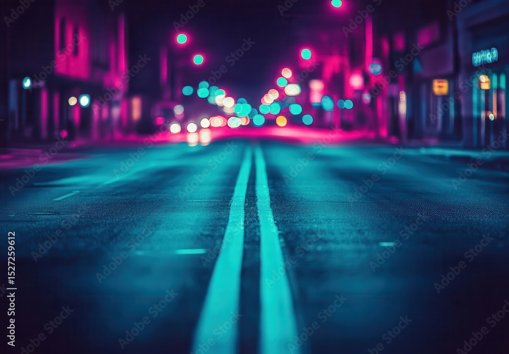Night City Street Vibrant Neon Lights Asphalt Road Night City Street Vibrant Neon Lights Asphalt Road