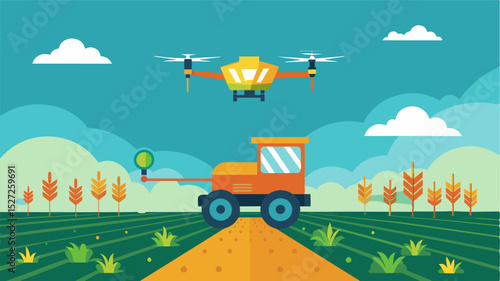 As the climate changes farmers can rely on the precision and efficiency of automated crop dusters to adapt and alter their application strategies in realtime.. Vector illustration