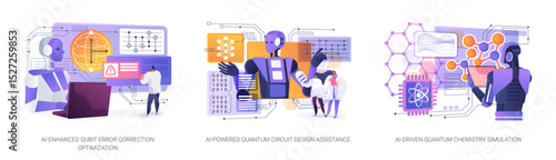 AI Solutions in Quantum Computing abstract concept vector illustrations.