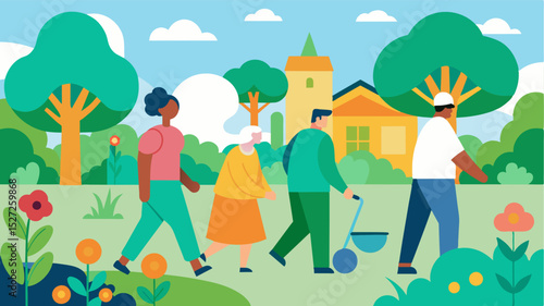 Outdoor Walks Taking a stroll around the facilitys beautiful gardens and surroundings can provide residents with fresh air and exercise while also stimulating their senses and. Vector illustration