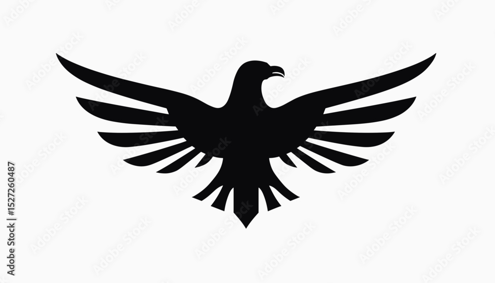 Obraz premium Black eagle silhouette with outstretched wings on white background 