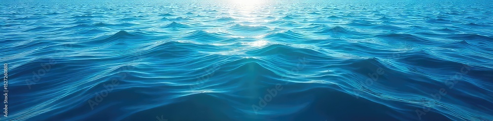 Fototapeta premium Vast expanse of deep blue ocean water, sunlit surface shimmering with subtle waves, tranquil scene of marine environment , tranquil, nature, surface