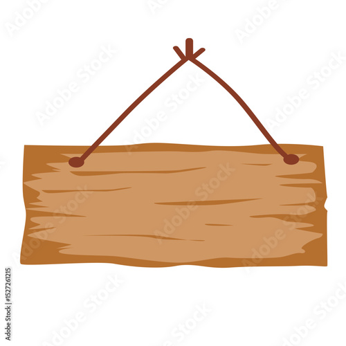 Rustic wood signboard with rope hanger and rough texture, perfect for fantasy themes, campsite signs, or outdoor adventure assets.