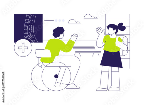 Spinal cord injury assistive devices abstract concept vector illustration.