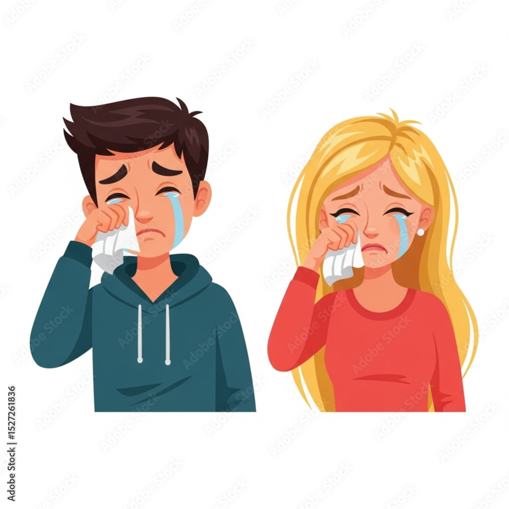 Upset Man and Woman Crying – Vector Illustration Upset Man and Woman Crying – Vector Illustration