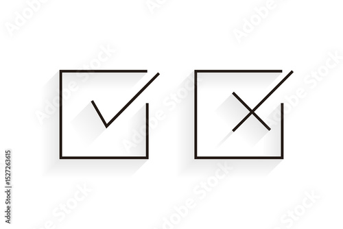 Cross and check mark icon set. Vector illustration isolated on white background. Includes simple check and cross symbols for general use.