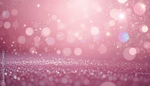 Sparkling Silver Glitter on Pink Background with Blurred Holiday Lights Banner