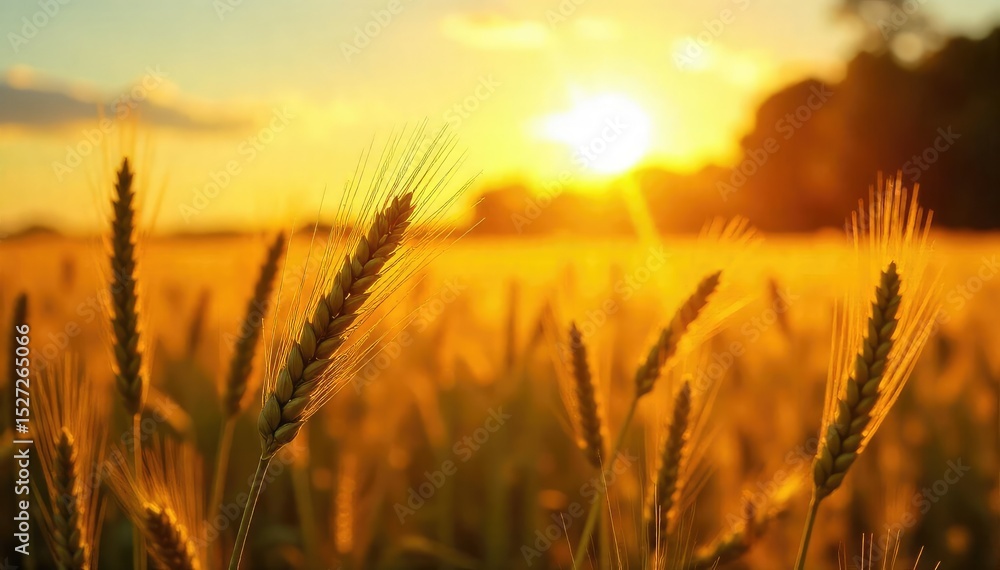 Golden hour sunlight bathes a lush field of ripening wheat, swaying gently in the warm summer breeze A perfect image for agricultural and summer themes , country, summer Golden hour sunlight bathes a lush field of ripening wheat, swaying gently in the warm summer breeze A perfect image for agricultural and summer themes , country, summer