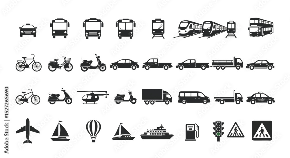 Fototapeta premium Transportation Icons Set A Versatile Collection of Vector Graphics for Various Projects and Designs Related to Travel and Transport