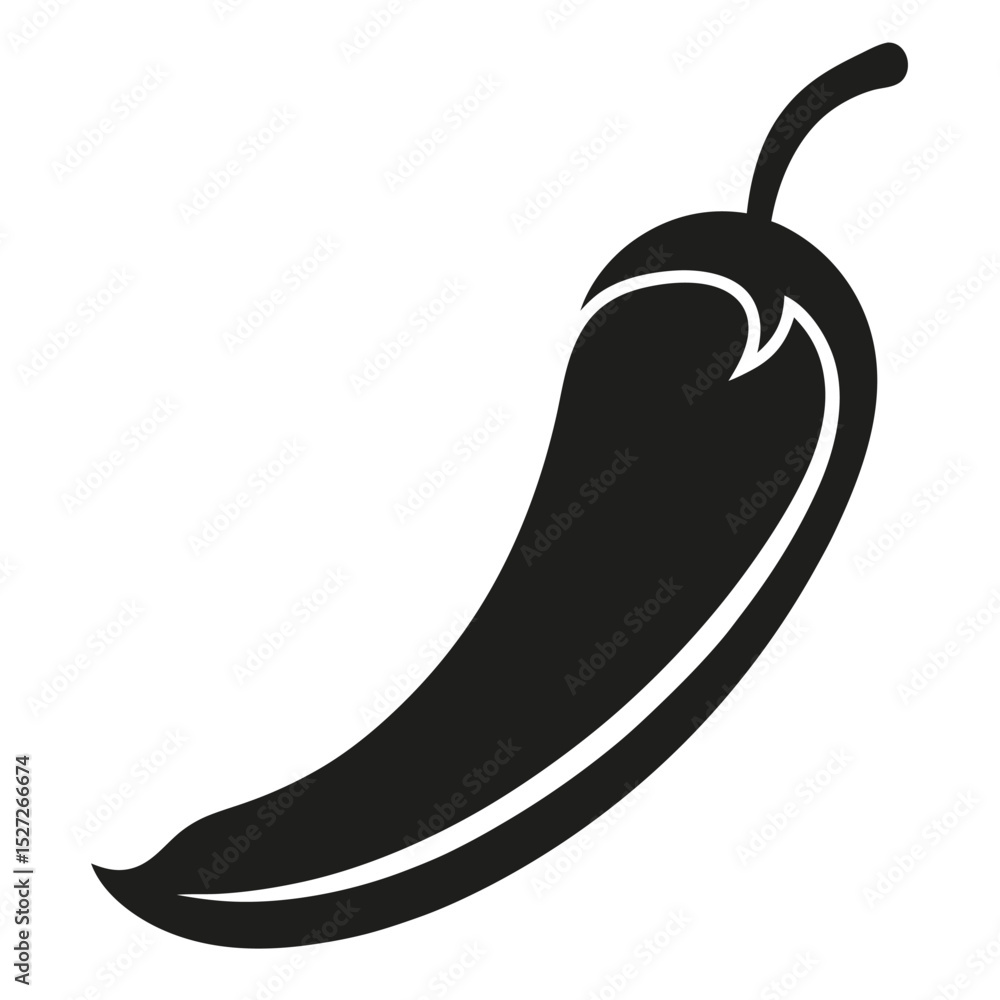 Simple monochrome illustration of a fresh and fiery chili pepper vegetable isolated Simple monochrome illustration of a fresh and fiery chili pepper vegetable isolated