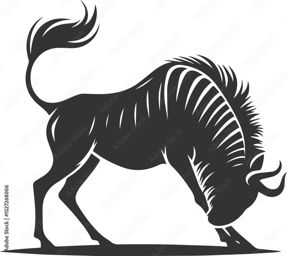 Obraz premium Wild animal vector silhouette of a wildebeest black illustration
