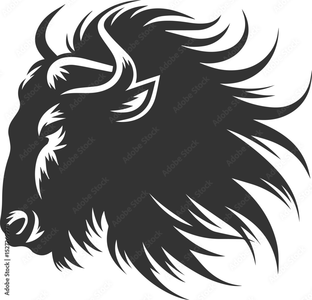 Fototapeta premium Wild animal vector silhouette of a wildebeest black illustration