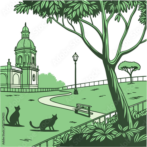 Kennedy Park in Lima with Green Lawns and Friendly Stray Cats. Perfect for: Señor de los Temblores procession, Kennedy Park (Lima)