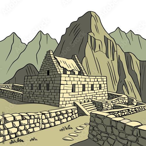 Iconic Machu Picchu Ruins with Stone Structures and Mountain Backdrop. Perfect for: Inti Raymi, Machu Picchu (Cusco, Peru)