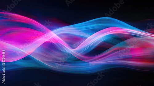 Dynamic neon light trails illuminate abstract blue and pink tech waves forming a futuristic digital scene filled with motion modernity and high-energy visual impact