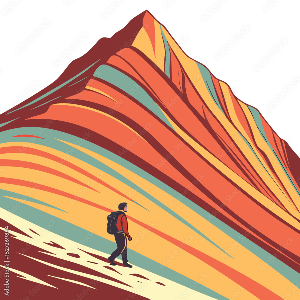 Fototapeta premium Rainbow Mountain in Peru with Vibrant Multicolored Layers and Geological Beauty. Perfect for: Corpus Christi, Rainbow Mountain (Vinicunca)