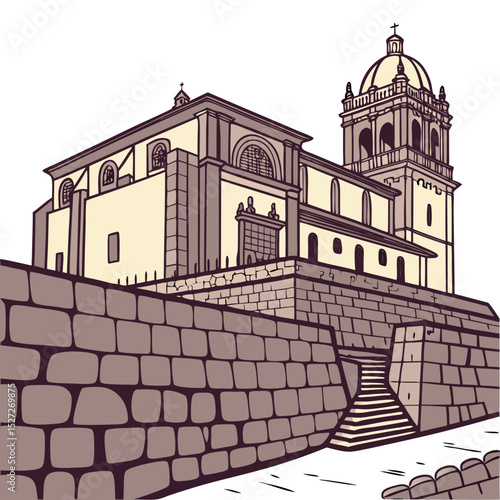 Qorikancha Temple in Cusco with Inca Stonework and Colonial Church Architecture. Perfect for: Inti Raymi, Qorikancha (Cusco)