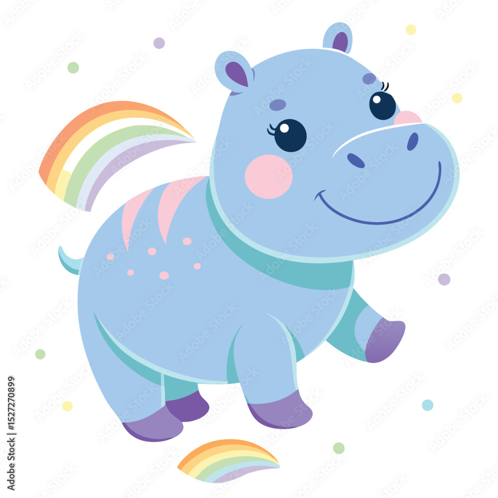 Cute Rainbow Hippo Illustration Cute Rainbow Hippo Illustration