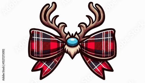 Plaid bow tie ribbon with antlers 