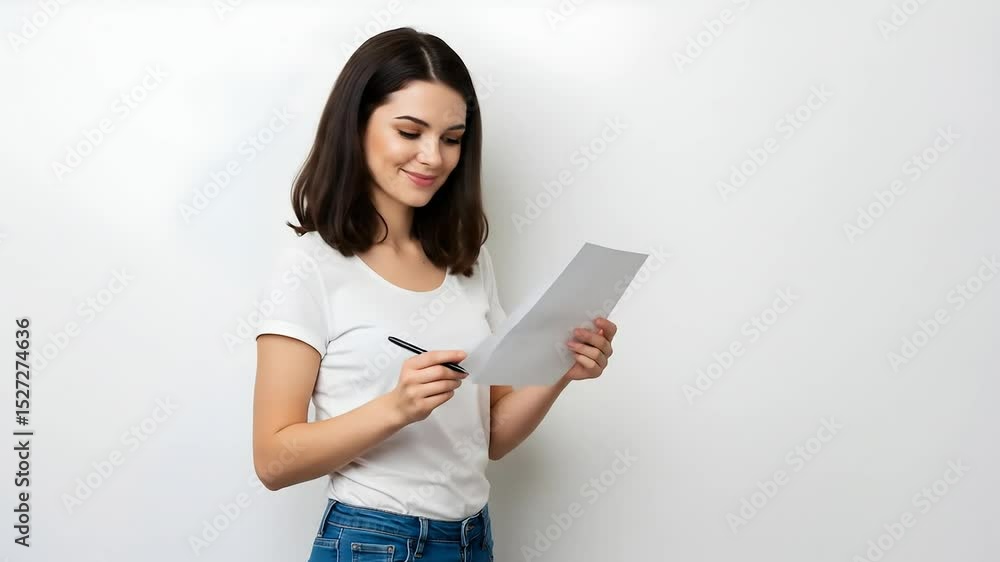 Woman Reading Document Profile View Woman Reading Document Profile View