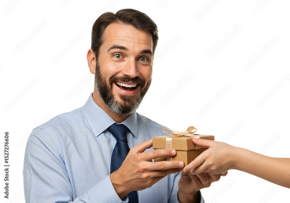 Man Receives Gift Box Present Smiling Happy Celebration