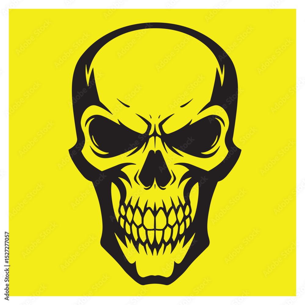 Obraz premium Bold black skull on yellow background for halloween or horror designs