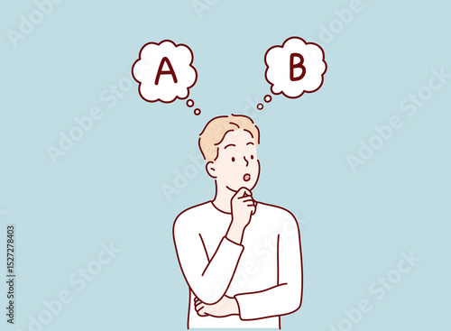 A man who chooses A or B.Hand drawn style vector design illustrations.