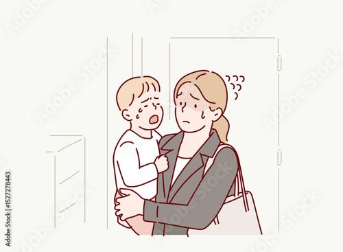 Working Mom Comforting Crying Child Before Leaving for Work
Hand drawn style vector design illustrations.