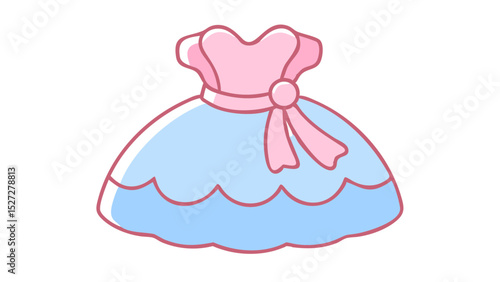 Sleeveless dress short skirt pink light blue cute icon flat style transparent background