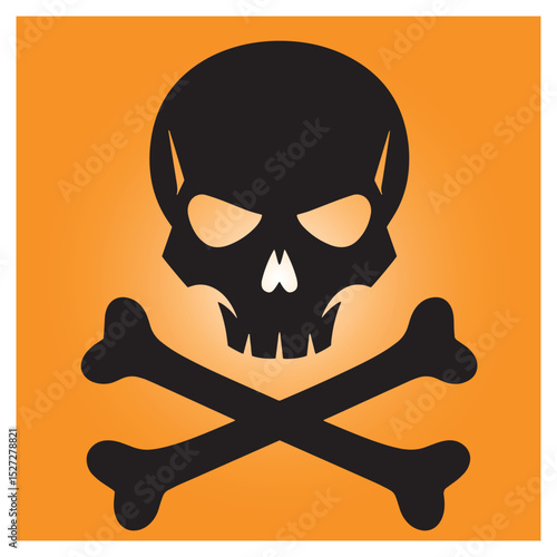 Simple black skull and crossbones symbol on orange background for halloween themes