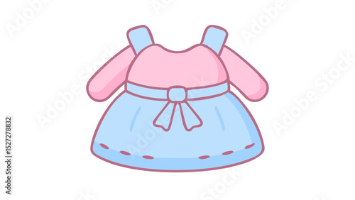 Sleeveless dress short skirt pink light blue cute icon flat style transparent background