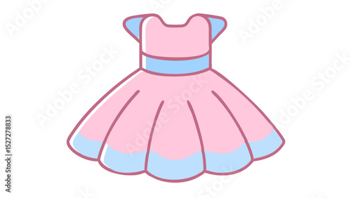 Sleeveless dress short skirt pink light blue cute icon flat style transparent background