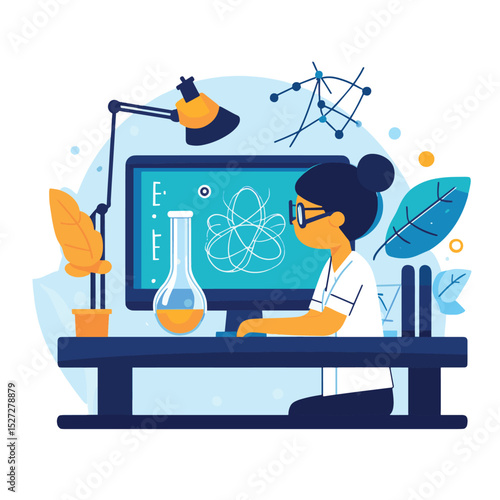 Biology science courses online education concept or school lesson vector illustration on white background, vector style simple color