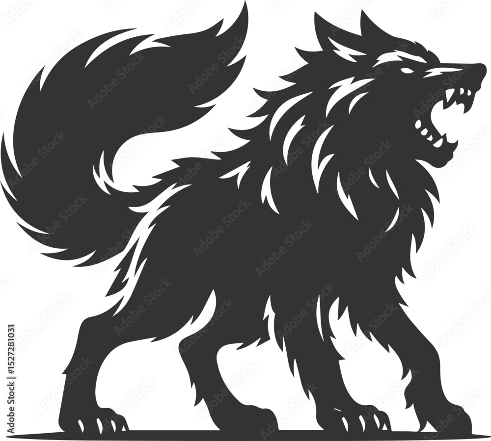 Fototapeta premium Wild animal vector of a wolf silhouette drawing illustration