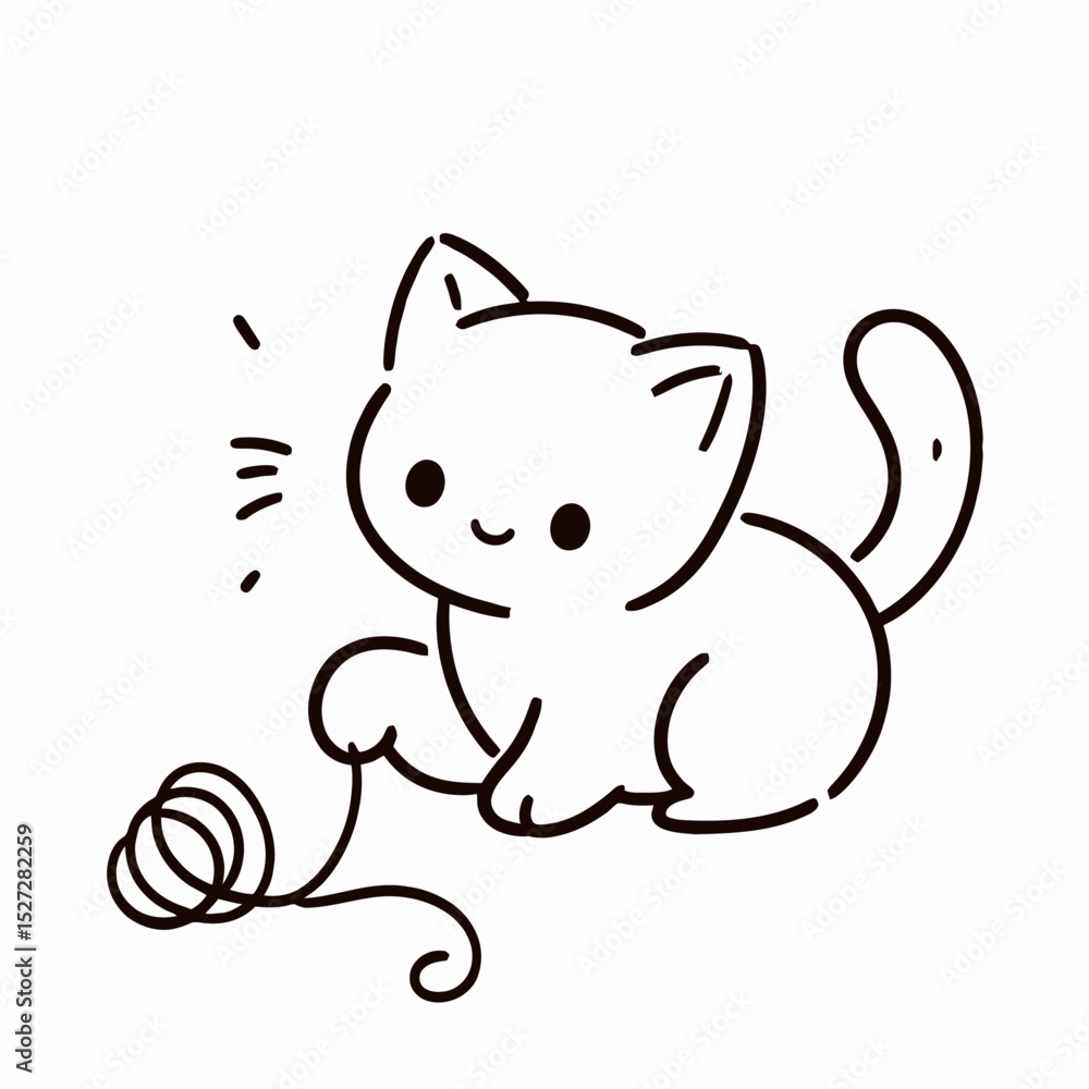 Cute cat playing with yarn in a minimalist illustration style Cute cat playing with yarn in a minimalist illustration style