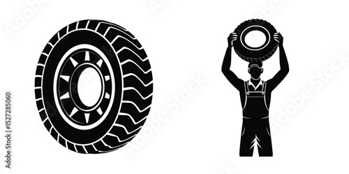 Flat car tyre silhouette with all-terrain design on white