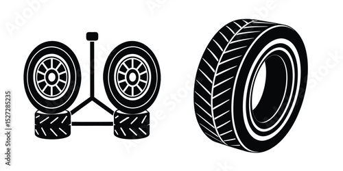 Smooth profile car tyre silhouette flat on white background