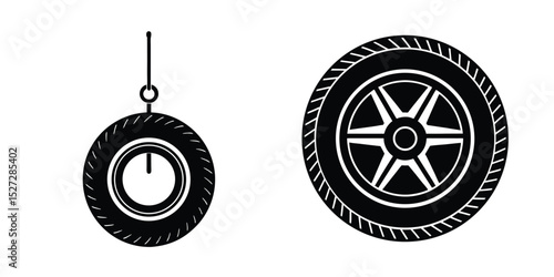 Minimalist car tyre silhouette vector isolated on white
