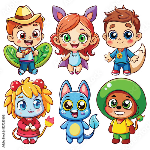 Cute Cartoon Characters in Various Costumes