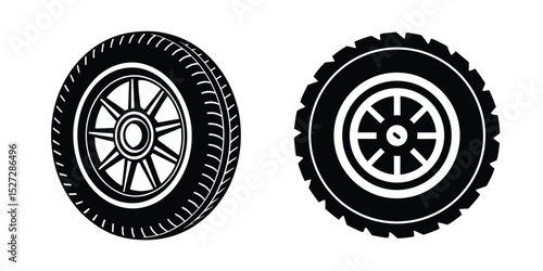 Flat vector silhouette of wheel with radial grooves