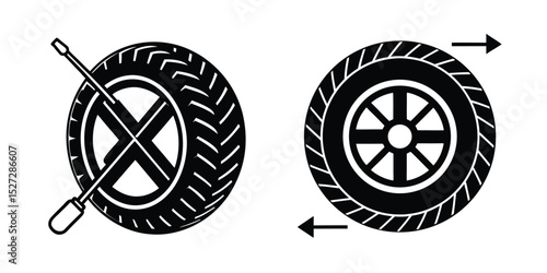 Graphic tyre silhouette with simple outline on white