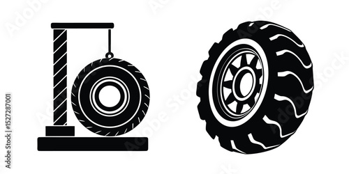 Car tyre flat silhouette in geometric style on white