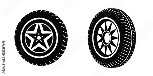Automotive tyre silhouette with flat modern look on white
