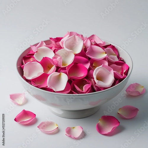 Floral Bowl with Pink Rose Petals. The pink rose petals with bowl.