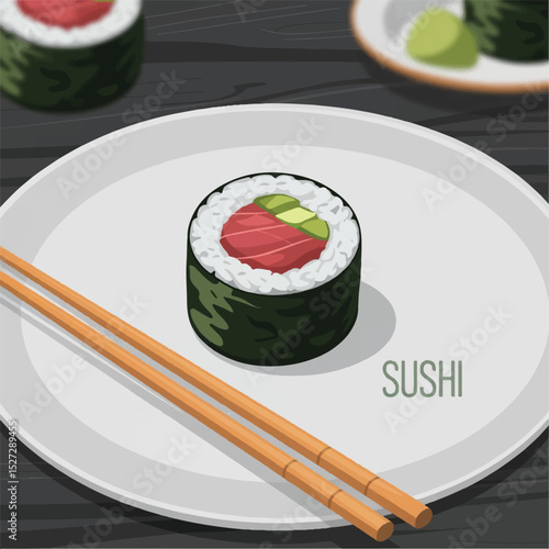 Emoji sushi characters.Cartoon japanese food. Vector set sushi cartoon characters. Funny characters sushi. Vector illustration isolated on white background 