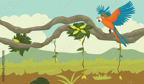 macaw bird in amazon with vector format