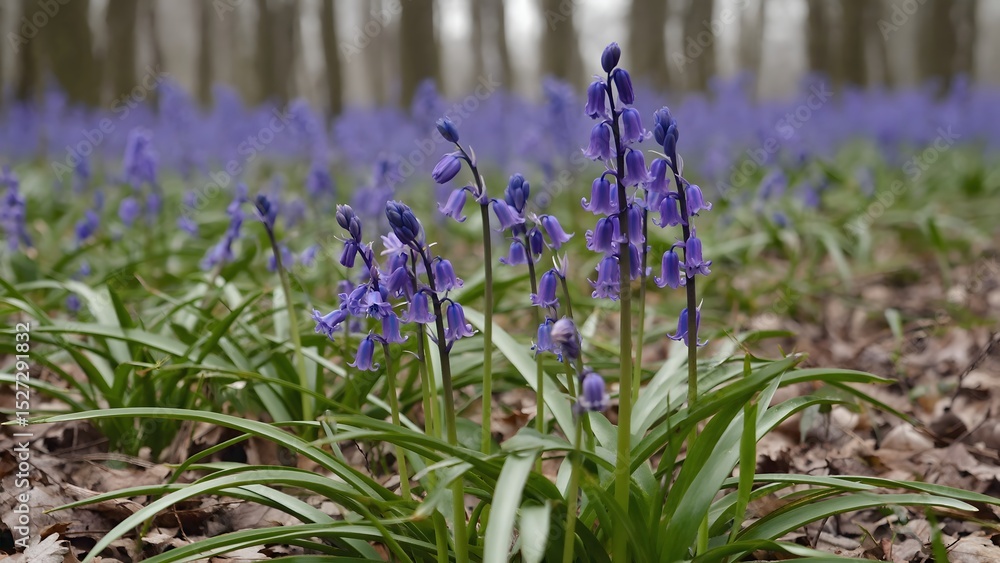 Obraz premium Wild Bluebell Flowers in a Forest Scene for Springtime Decoration