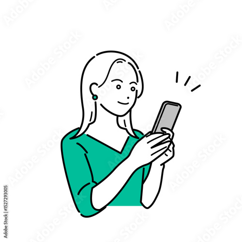 スマホで情報を調べる若い女性のイラスト素材