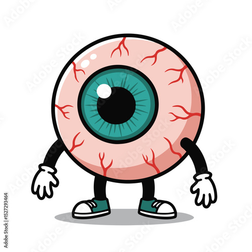 Cartoon eyeball character with red veins featuring cute expression and cheerful appearance