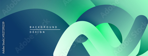 Abstract flowing shapes, gradient blues, greens create modern background. Minimalist design, smooth curves suggest movement, depth.